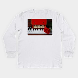 Toy Red piano And Red Rose Kids Long Sleeve T-Shirt